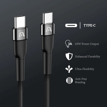 ArgomTech 10ft Type-C to Type-C 65W Nylon DuraSpeed Charging Cable (ARG-CB-0048BK)